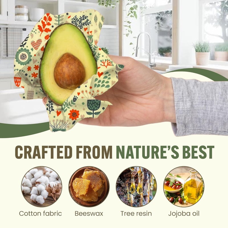 Wrapterra Beeswax Wraps for Food - Reusable & Moldable Bees Wax Covers for Bowls, Fruits, Cheese - Natural Food Storage Alternative to Aluminum Foil & Plastic Wrapping - Small, Medium, Large - 3-Pack - Image 4